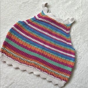 Old Navy Multicolor Striped Crochet Tank — White, Pink, Orange, Teal, Blue